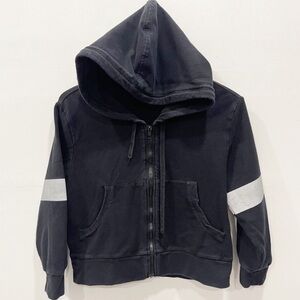 Norma Kamali Black Full-Zip Hooded Sweatshirt with Silver Stripe Size Small